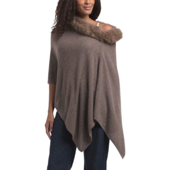 HANNAH ROSE Sweaters - HANNAH ROSE Cashmere Windchill Topper Poncho With Faux Fur Trim